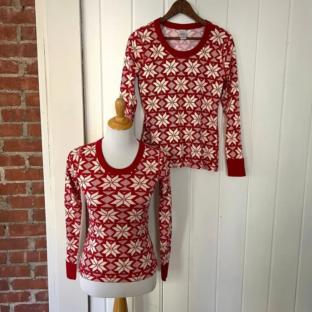 Hanna Andersson Adult Scandi Snowflake Long John Pajama Top M & XS Bundle 2
